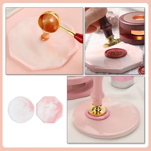 Miniatura 6 de TEHAUX Placas de respaldo de cera con patrón de mármol, paquete de 2 almohadillas de sello de cera resistentes al calor, 3.54 x 3.54 x 0.19