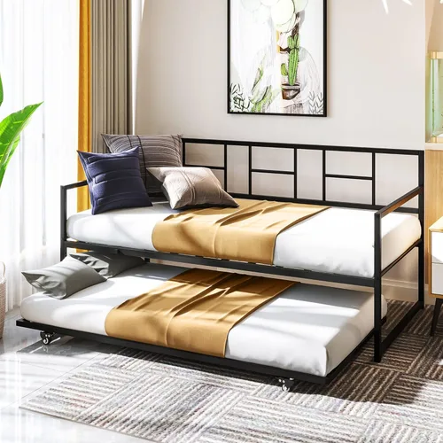 Miniatura 6 de YITAHOME Sofá cama con nido, cama individual de altura ajustable con nido extraíble, sofá cama con soporte de listones de acero para sala de estar