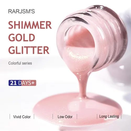 Miniatura 3 de RARJSM Esmalte de Uñas en Gel Rosa con Purpurina Nude, Rosa Brillante con Pigmento Dorado Brillante, Esmalte de Uñas en Gel Gelatinoso Transparente