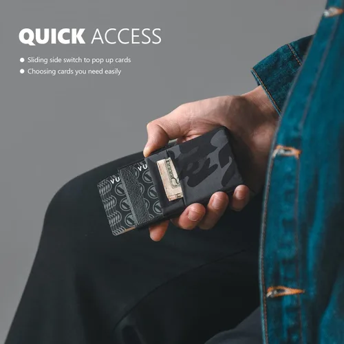 Miniatura 45 de VULKIT Billetera minimalista con ventana de identificación y bolsillo EDC con bolsillo desplegable para tarjetas de crédito y bloqueo RFID, diseño