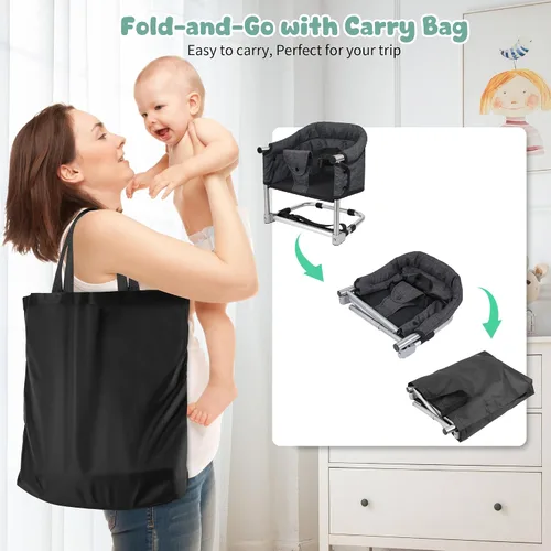 Miniatura 7 de Asiento elevador para mesa de comedor, silla elevadora portátil 3 en 1 con hebilla de seguridad, asiento de alimentación de bebé ajustable y Negro