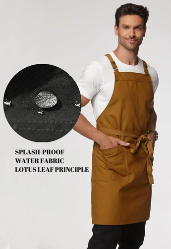 Miniatura 5 de Delantal de cocina unisex, delantal con correa cruzada con 2 bolsillos, delantal profesional duradero e impermeable Jengibre