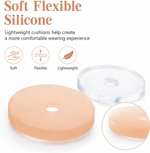 Miniatura 7 de EXCEART 20 almohadillas de disco de silicona para aretes tipo dormilona, protectores invisibles de cojín transparentes y en tono de piel