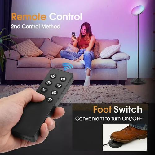 Miniatura 6 de hanaking Lámpara de pie brillante de 30W/2600LM con control remoto, lámpara de pie Torchiere que cambia de color RGB, ajuste continuo de Bombilla