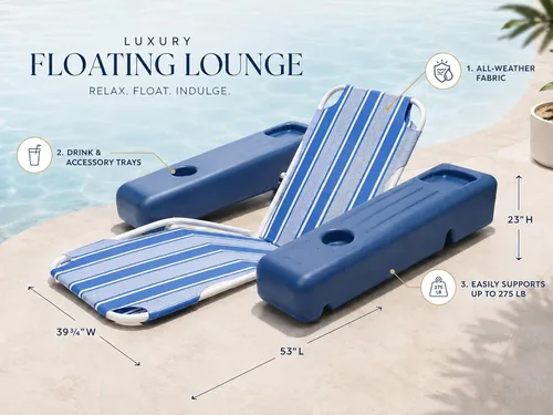 Miniatura 5 de Poolmaster Caribbean Retro Floating Chaise Pool Lounge Chair for Adults