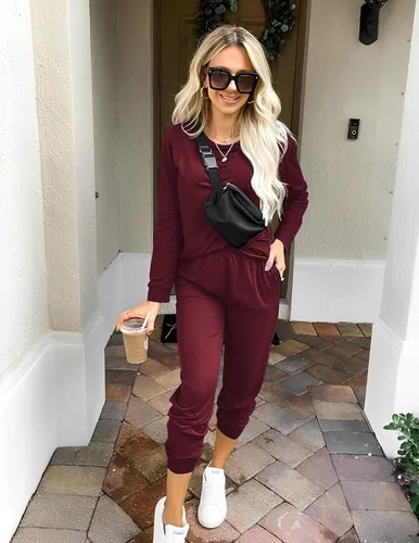 Miniatura 204 de Ekouaer Conjunto de pijama de manga larga para mujer, ropa de dormir suave con cuello redondo y bolsillos