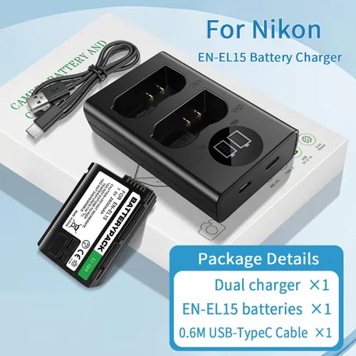 Miniatura 6 de EN-EL15 Batería de repuesto con cargador dual LCD - Batería de iones de litio de 2800 mAh para Nikon D850 D750 Z6II Z7II Z5 D500 D7500 D800 Z8 Zf