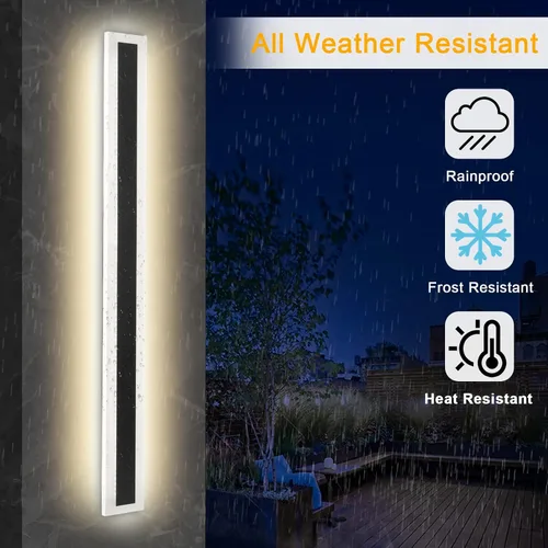 Miniatura 6 de Paquete de 2 luces de pared para exteriores de 32 pulgadas, 24 W, IP65, acrílico esmerilado, lámpara de pared, moderna, rectangular, color negro
