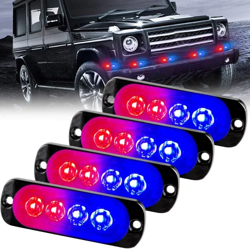 Miniatura 10 de Barra de luz estroboscópica 2 piezas, 12 LED, luz de advertencia de emergencia, con función de sincronización impermeable, 12 – 24 V, para vehículos