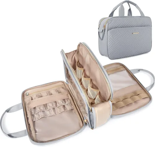 BAGSMART Neceser grande, organizador de maquillaje de viaje, resistente al agua, bolsa de cosméticos para maquillaje, bolsa de viaje para