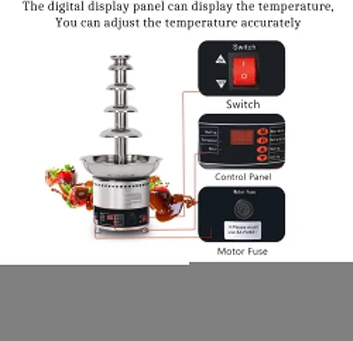 Miniatura 6 de Máquina de fuente de chocolate con cubierta antipolvo de acrílico transparente de plástico con control de temperatura, máquina de cascada de 4
