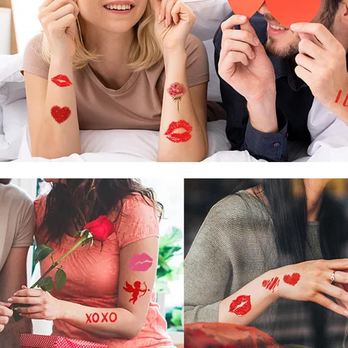 Miniatura 9 de Calcomanías de tatuaje para el día de San Valentín, diseño de corazón, beso, labio, tatuajes temporales, decoración del día de San Valentín