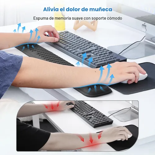 Miniatura 2 de MEKASS Reposamuñecas ergonómico para teclado y ratón, juego de reposamuñecas de espuma viscoelástica suave con base de silicona antideslizante