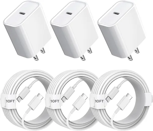 Miniatura 11 de Cargador rápido para iPhone de 10 pies, paquete de 3 unidades extra largo [certificado Apple MFi] Cargador de iPhone de carga rápida USB C a