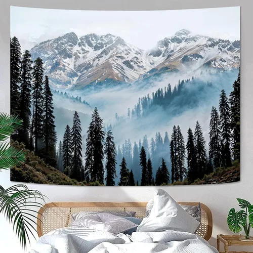 Miniatura 10 de Zussun Tapiz de Bosque Natural de Montaña Tapiz Verde de Pino Luz Solar Selva para Dormitorio Estético Planta Paisaje de Montaña Tapices Pequeños