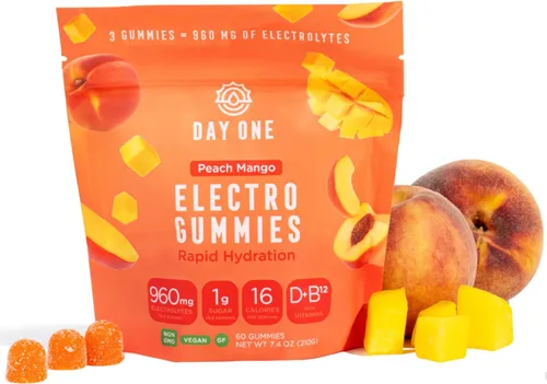 Miniatura 12 de Day One Electrogummies - 60 gomitas de electrolitos con sabor a frambuesa azul para hidratación y recuperación, repletas de electrolitos esenciales