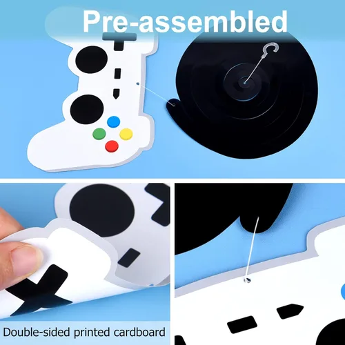 Miniatura 5 de MIAHART 34 piezas de remolinos colgantes para fiestas de videojuegos, serpentinas de techo de aluminio para decoración de fiesta de cumpleaños