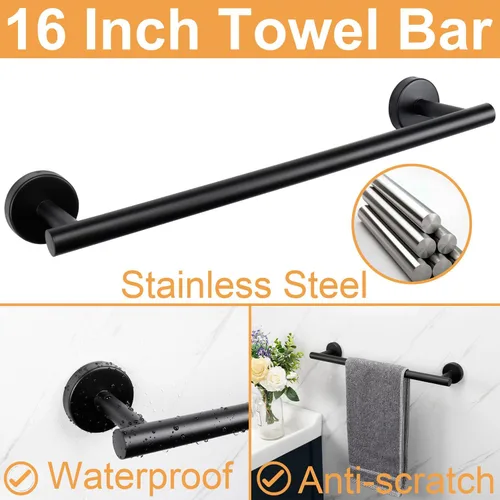 Miniatura 3 de TocTen Juego de Accesorios para Baño, Juego de Barras para Toallas de Baño de Acero Inoxidable Grueso Incluyendo Toallero para Baño+Portapapel Negro