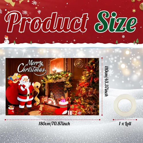 Miniatura 2 de Hianjoo Cartel de pared de Feliz Navidad de 71 x 43 pulgadas, pancarta grande de fondo de Navidad con ojales, impresión digital vívida, decoración