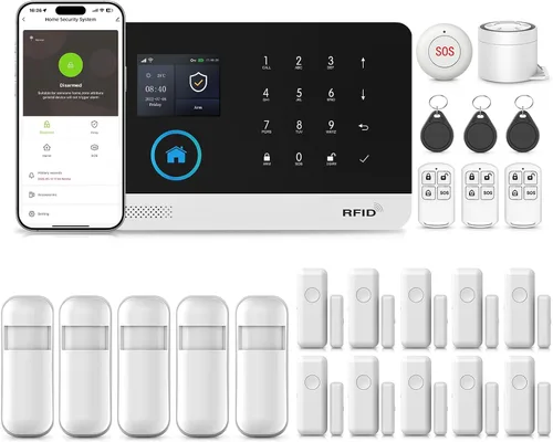 Sistema de alarma WiFi inalámbrico Clouree para seguridad del hogar, kit de 24 piezas de alarma GSM para el hogar con sirena, sensores de movimiento