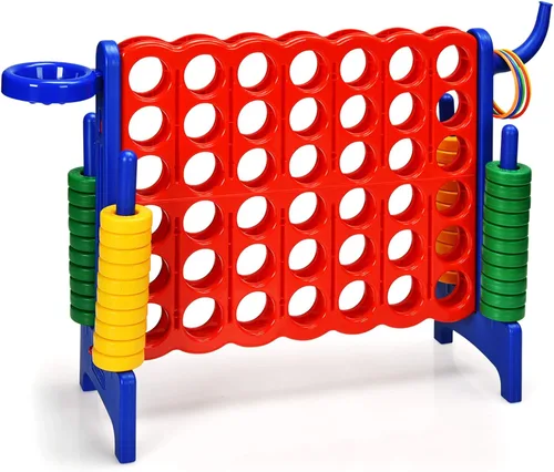 Miniatura 12 de GLACER Giant 4-in-A-Row, Jumbo 4-to-Score Giant Game Set, Outdoor Connect-All-4 Game Set w/Basketball Hoop, Ring Toss, Quick-Release Slider, 42 Verde