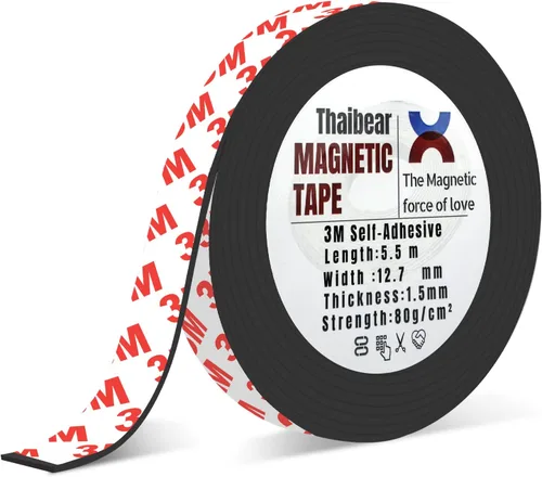 Cinta magnética, rollo de tiras de cinta magnética flexible (1/2 pulgadas de ancho x 18 pies de largo) con fuerte respaldo adhesivo 3M, perfecto
