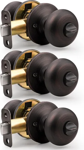 Miniatura 10 de Probrico - Perillas de privacidad para puerta de baño/dormitorio, perilla interior de bronce aceitado sin llave, perilla de puerta con bloqueo sin