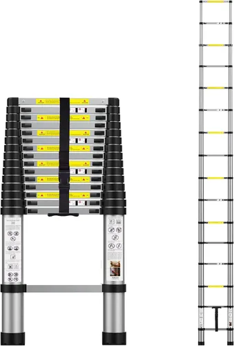 Escalera telescópica de extensión de 15.5 pies, escaleras telescópicas de aluminio con bolsa de transporte para uso en interiores y exteriores