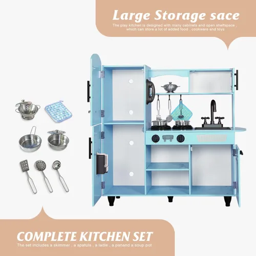 Miniatura 3 de TaoHFE Juego de Cocina de Juguete, Juego de Cocina Azul para Niños de 4 a 8 Años, Juego de Cocina para Niñas y Niños, Juego de Cocina de Madera