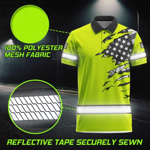 Miniatura 4 de Polo reflectante con bandera de camuflaje de alta visibilidad para hombres y mujeres, polo de seguridad para trabajo, patriótico Polo 03