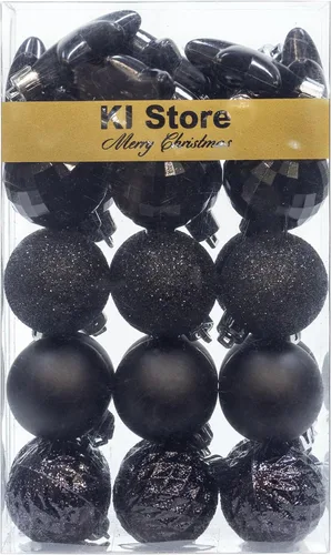 Miniatura 8 de KI Store - Esferas de Navidad color negro, 20 piezas de 3.15 pulgadas, adornos para árbol de Navidad, Halloween, corona, guirnalda, ganchos