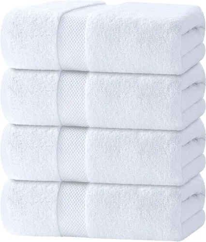 White Classic - Juego de toallas de baño de lujo, grandes, 4 piezas - 700 GSM de algodón turco ultra suave, 27 x 54 pulgadas | Toallas de baño