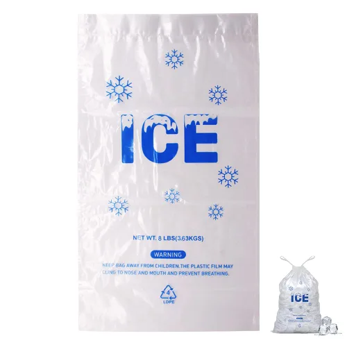 Miniatura 12 de Paquete de 100 bolsas de hielo de plástico con cordón de 20 libras, bolsas de hielo resistentes de 14 x 28 pulgadas con cuerda de plástico