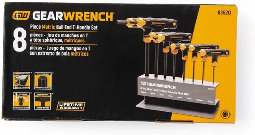 Miniatura 5 de GEARWRENCH 83520 Juego de llaves hexagonales con mango en T de extremo de bola métrica de 8 piezas