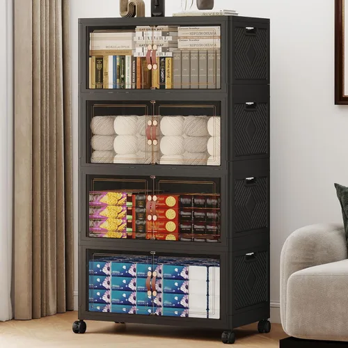 Miniatura 10 de 468QT - Contenedores de almacenamiento apilables extra grandes con tapas, ruedas y puerta, organizadores plegables de armario de 117 galones