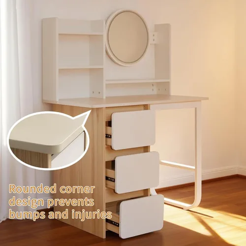 Miniatura 6 de Tocador de construcción resistente con tablero de 0.59 pulgadas de grosor, 3 en 1, multifuncional, con espejo ajustable y luces LED, mesa de noche