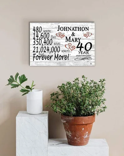 Miniatura 5 de Letrero personalizado de aniversario de 40 años, regalo de aniversario de boda para días de pareja, minutos y años, madera maciza, 16.5 x 10.5 x