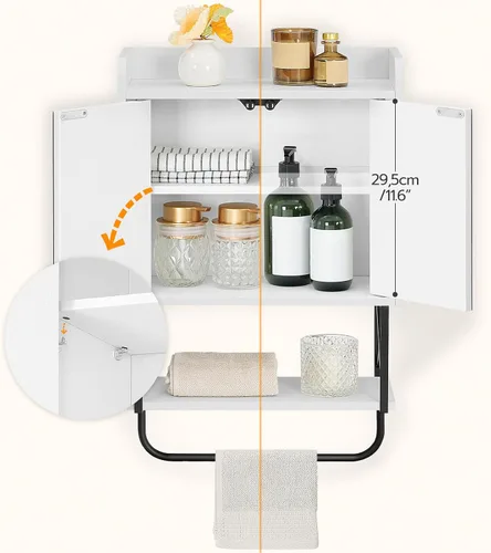 Miniatura 8 de HOOBRO Gabinete de pared para medicina con espejo, gabinete de almacenamiento de baño con espacio oculto y barra de toalla, puertas dobles