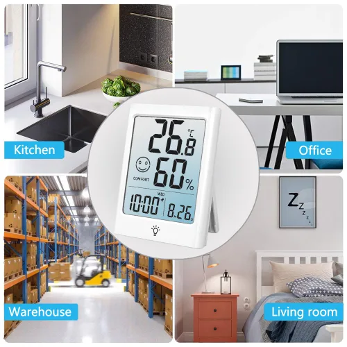 Miniatura 3 de Timloon Termómetro digital interior para habitación, monitor inteligente de temperatura y humedad con luz de fondo, indicador de comodidad, registro