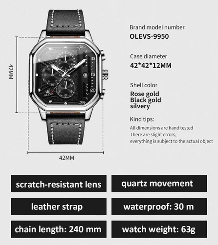 Miniatura 6 de OLEVS Chronograph Watch for Men, Men Leather Watch Big Face, Waterproof Men's Quartz Watch with Date, BlackWhiteGoldBlue Dial
