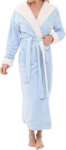 Alexander Del Rossa - Bata de baño larga de forro polar cálido con capucha, para mujer