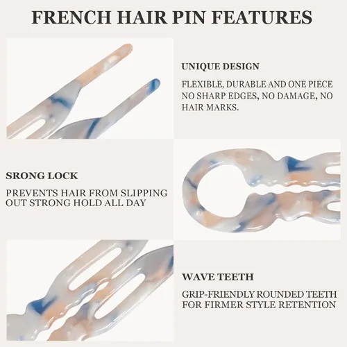 Miniatura 4 de Sunolga Horquillas francesas pequeñas de 2.83 pulgadas para mujer, 6 horquillas de pelo de prestigio para todo el cabello, forma curvada para un