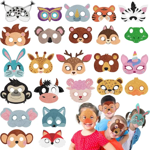 48 máscaras de animales salvajes de la selva para niños, temática de animales, recuerdos de fiesta de cumpleaños, disfraces, suministros de fiesta