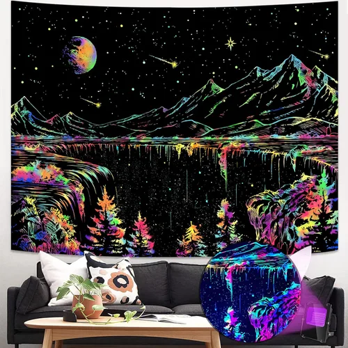 Miniatura 23 de Zussun Tapiz blanco y negro con noche estrellada, tapices de montaña para dormitorio, estética de luna y estrellas, tapiz para colgar en la pared
