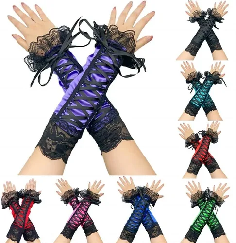 Miniatura 2 de Specell Lace Fingerless Gloves Women, Fingerless Satin Gloves, Bridal Prom for Wedding Party Costume Accessories 36 styles