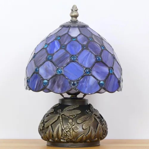 Miniatura 7 de Pequeña Lámpara Tiffany Mini Lámpara de Mesa de Vidrio Manchado Estilo Perla Púrpura Seta Lámpara de Acento 8X11 Pulgadas