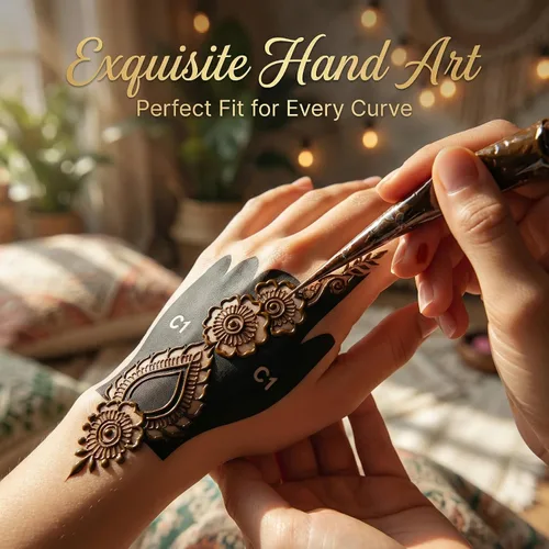 Miniatura 8 de Kotbs 32 hojas de plantillas de tatuaje de henna para manos, antebrazo, pintura facial, arte corporal, plantillas de tatuaje de flores con purpurina