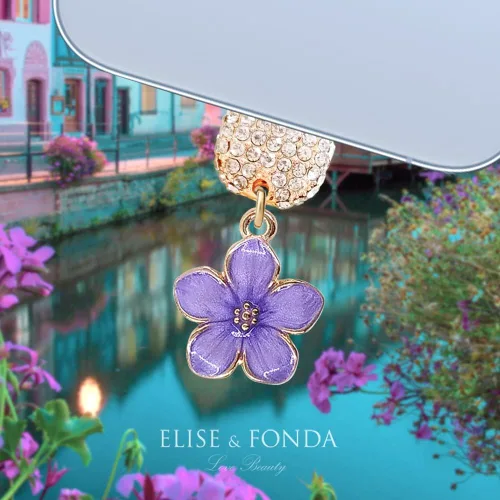 Miniatura 2 de ELISE & FONDA CP544 Puerto de carga USB de cristal anti polvo Plug Little Flower Bauhinia colgante de teléfono para iPhone 13/12/11/XS MAX/XR/X/8