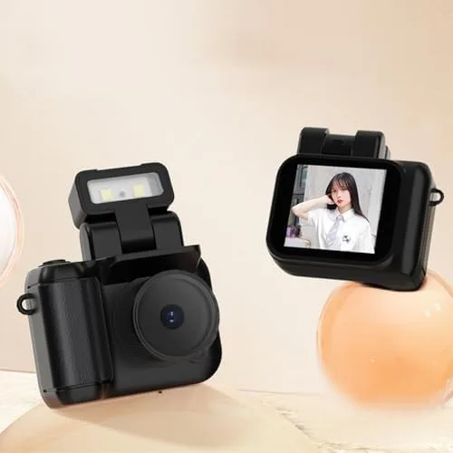 Miniatura 2 de Mini llavero de cámara, 1080P Vintage pequeño grabador de video digital con luz flash LED, cámara portátil de viaje para grabación de vida