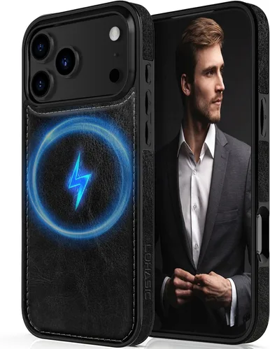 Miniatura 29 de LOHASIC Funda diseñada para iPhone 14 Pro, elegante cubierta trasera magnética de cuero de negocios, a prueba de golpes, compatible con fundas Negro